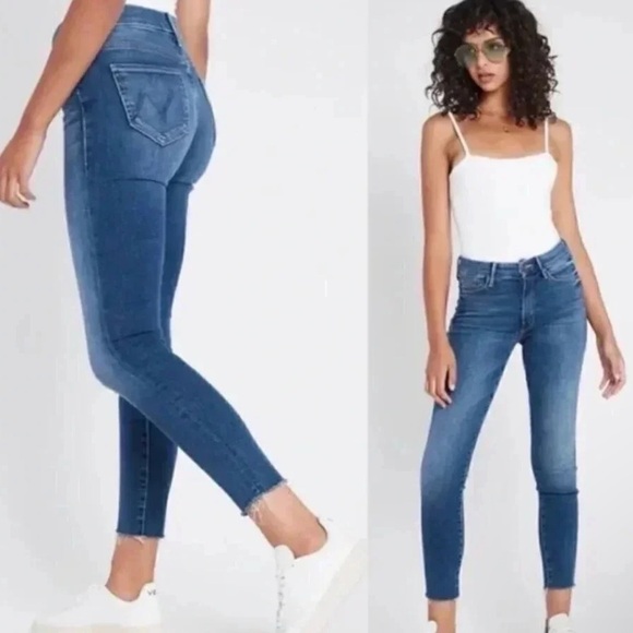 Mother Denim The Looker Ankle Fray Jeans in medium blue Mid Rise Skinny - Picture 8 of 12